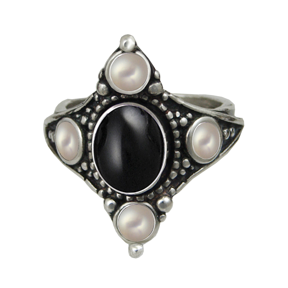 Sterling Silver Renaissance Queen's Ring With Black Onyx Size 9